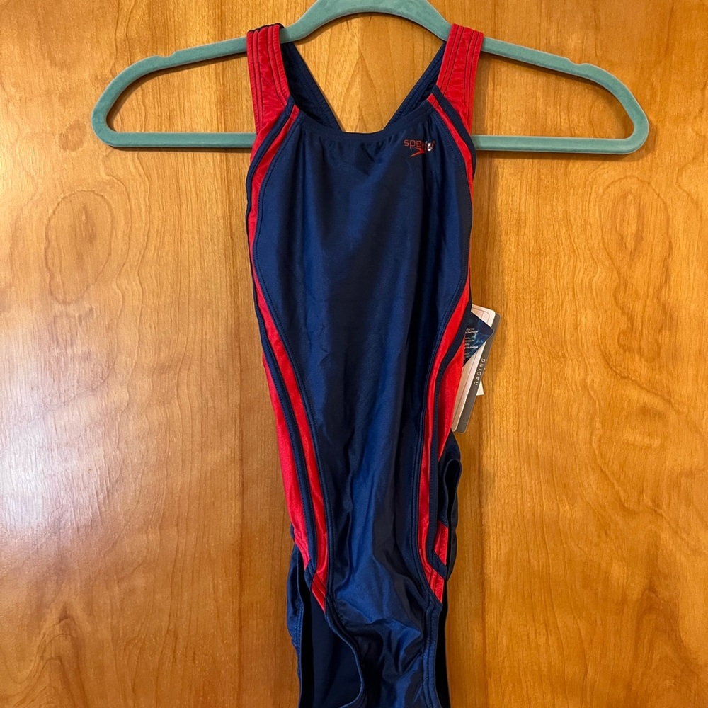 Speedo Women's Racing Race Xtra Life Lycra Swimsuit Vintage Navy Red Size 26